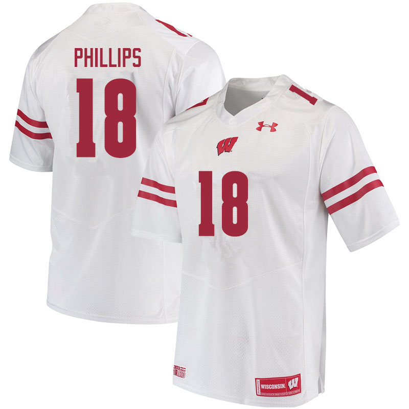 Men #18 Cam Phillips Wisconsin Badgers College Football Jerseys Sale-White - Click Image to Close
